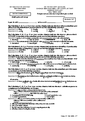 Đề thi thử THPT Quốc gia cho học sinh Lớp 12 THPT, BT THPT môn Tiếng Anh - Mã đề 157 - Năm học 2016-2017 - Sở GD & ĐT Ninh Bình (Có đáp án)